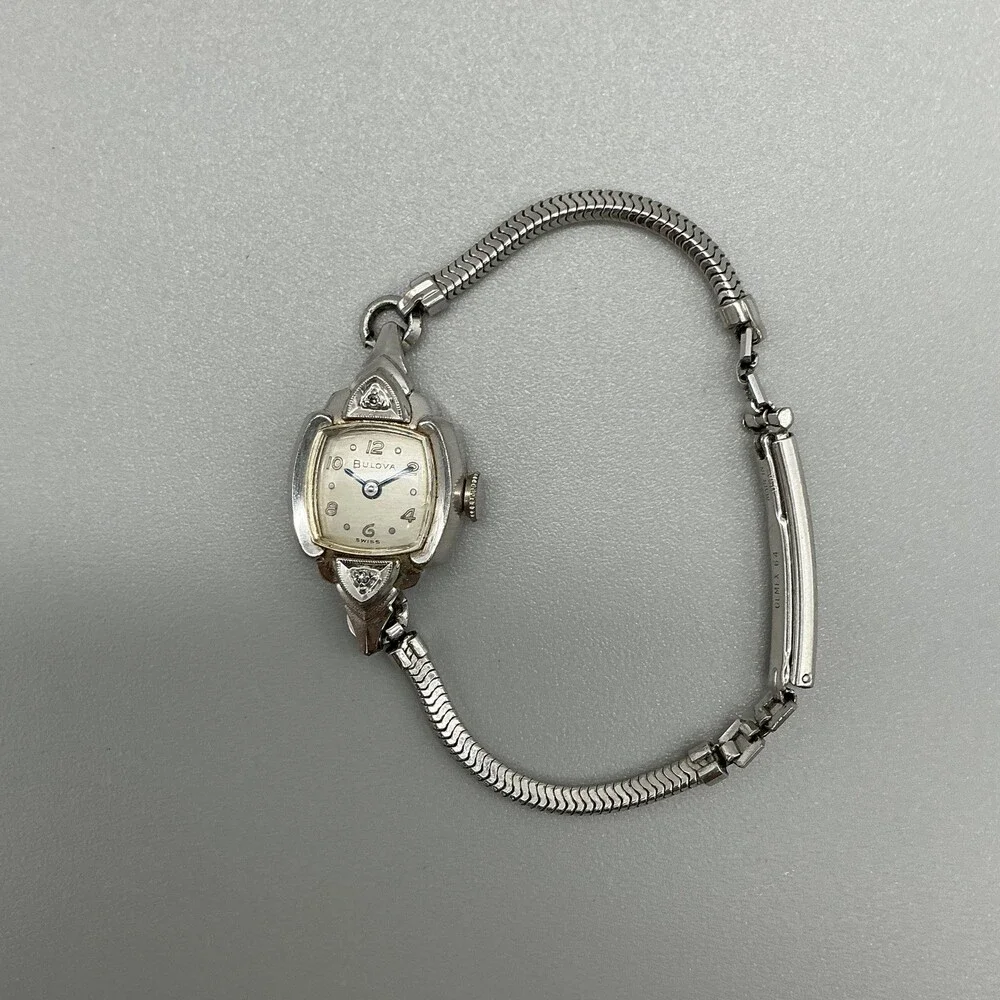 Vintage Bulova Womens Watch 17mm Cocktaill 10K RGP Diamond Swiss Manual 5.75